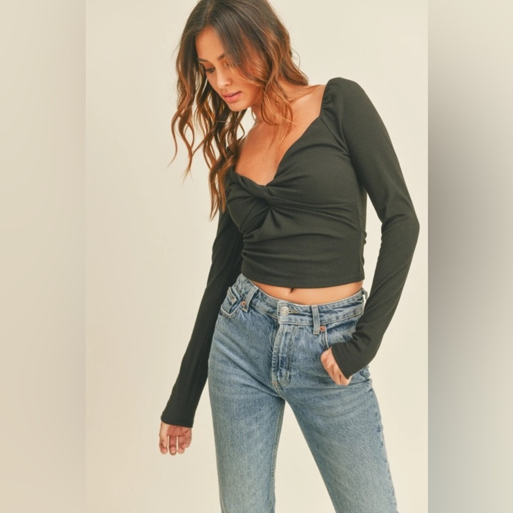 Ribbed Twist Front Knit Tops